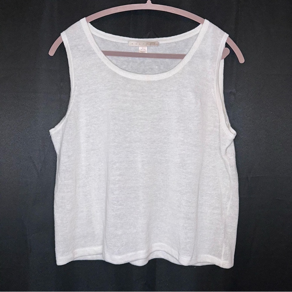 Belford 100% Linen Sleeveless Top White Medium Lightweight Bohemian Classic Sz L